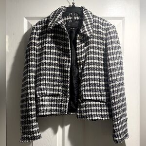 Zara Black Plaid Blazer Jacket